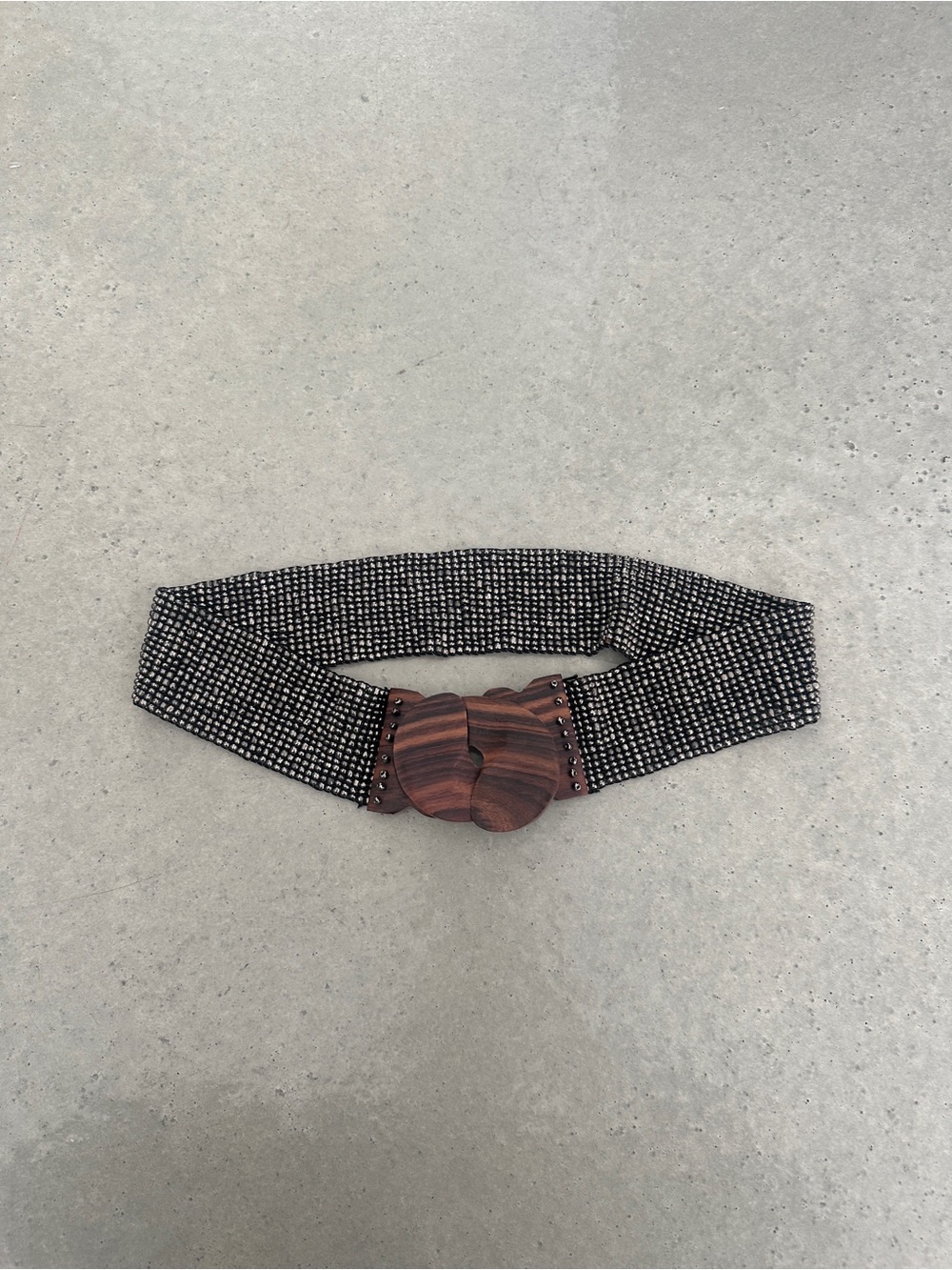 Metallic Stretch Belt with Wooden Buckle size M - L